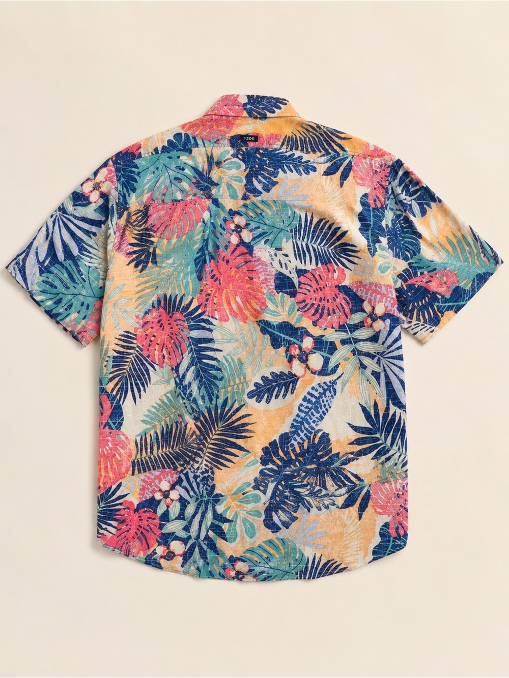 Izod Men's Short-Sleeve Tropical Button-Up in Blue, Pink & Tan - Picture 2 of 5